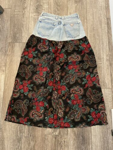 Vintage 90's 80's Guess Girls Size 10 Denim Jean Floral Skirt Usa Flowers
