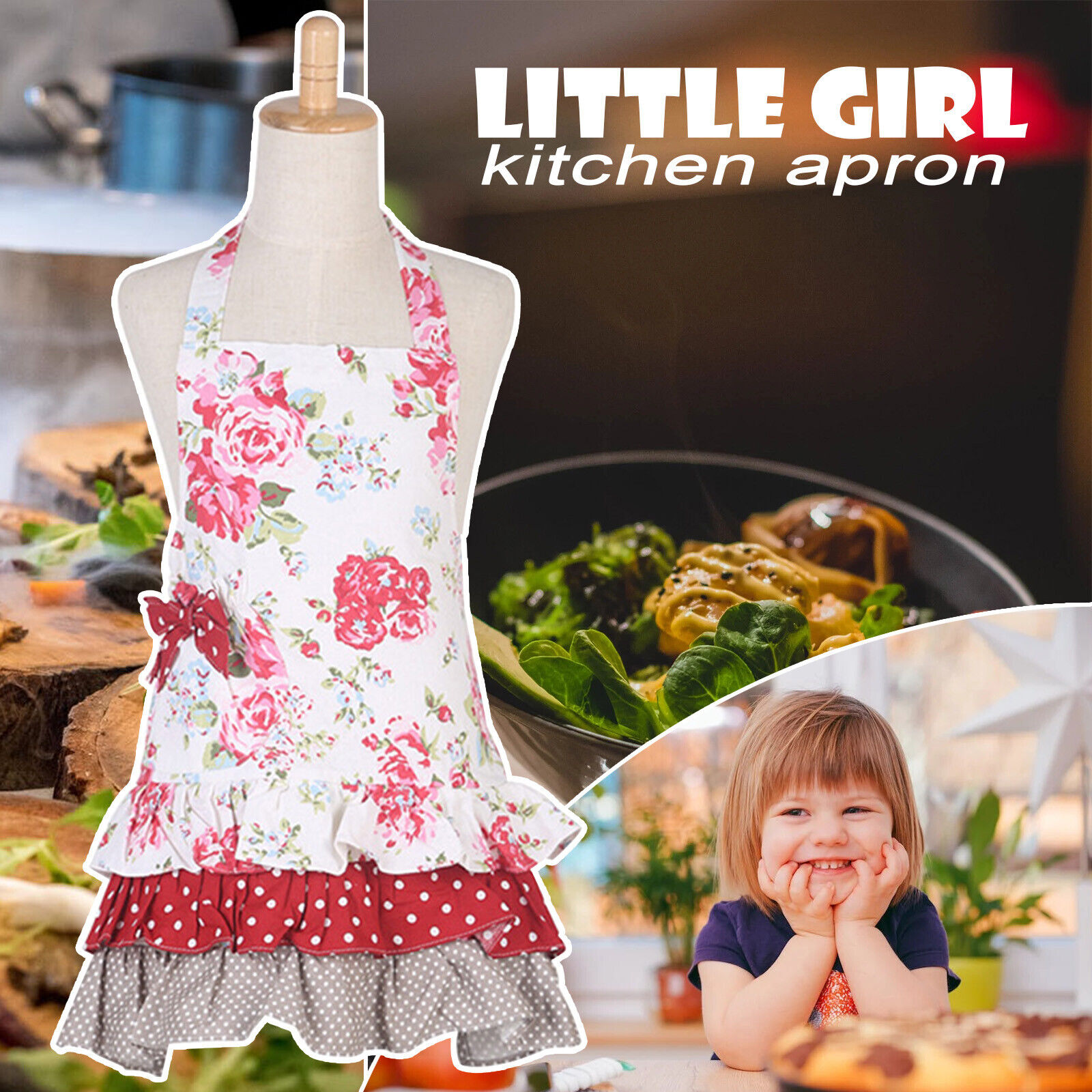 Children's Baking Apron Child Ruffles And Roses Apron For Baking, Cooking & Craf
