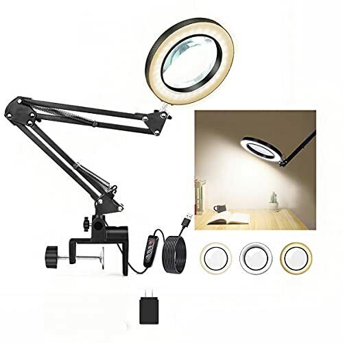 5x Magnifying Lamp With Big Clamp 3 Adjustable Led Light 10 Brightness Magnif...