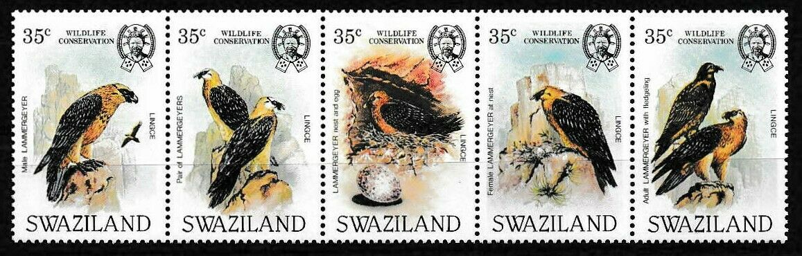 Swaziland 1983 Bearded Vulture Strip Of 5 Sc# 427 Mnh Mint/never Hinged