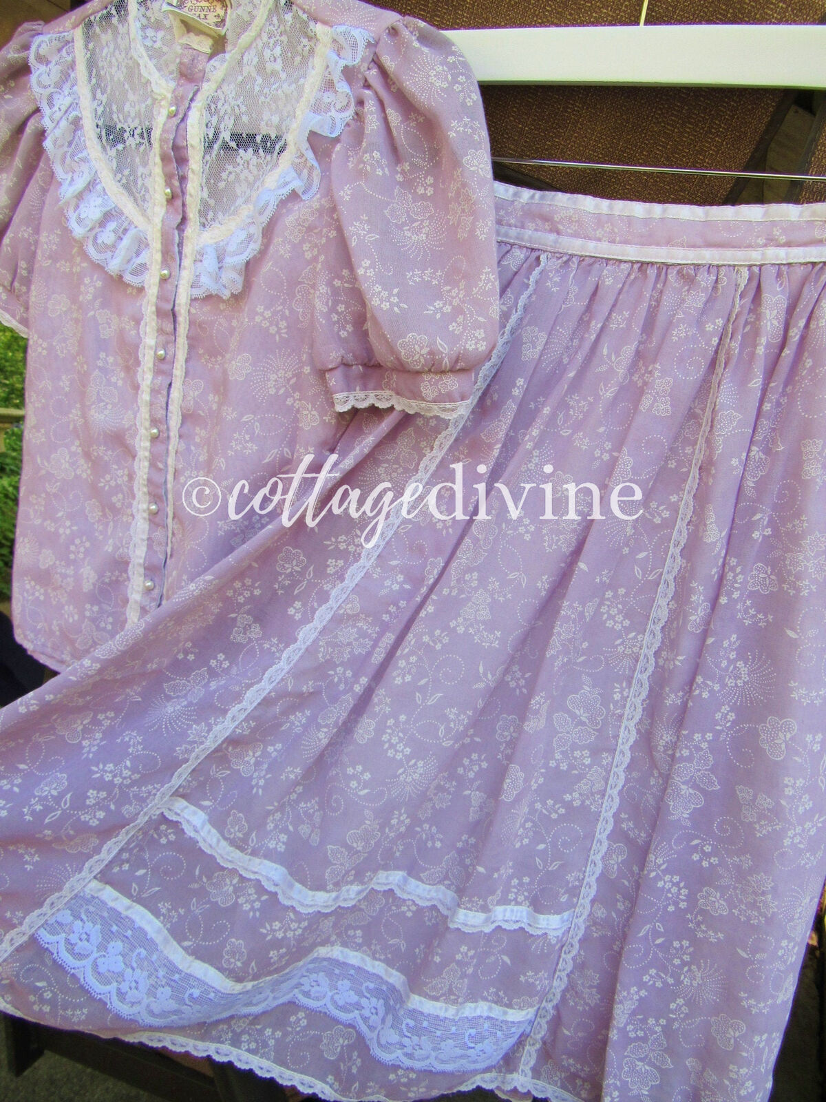 Darling Gunne Sax Jeunes Filles Girls Sz 14 Vtg Lilac Prairie Skirt & Blouse Set