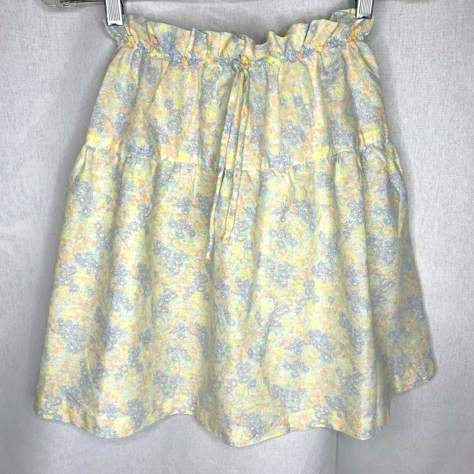 Vintage 70s Cottagecore Prairie Ruffle Skirt By Pandora Size 10 Yellow Blue
