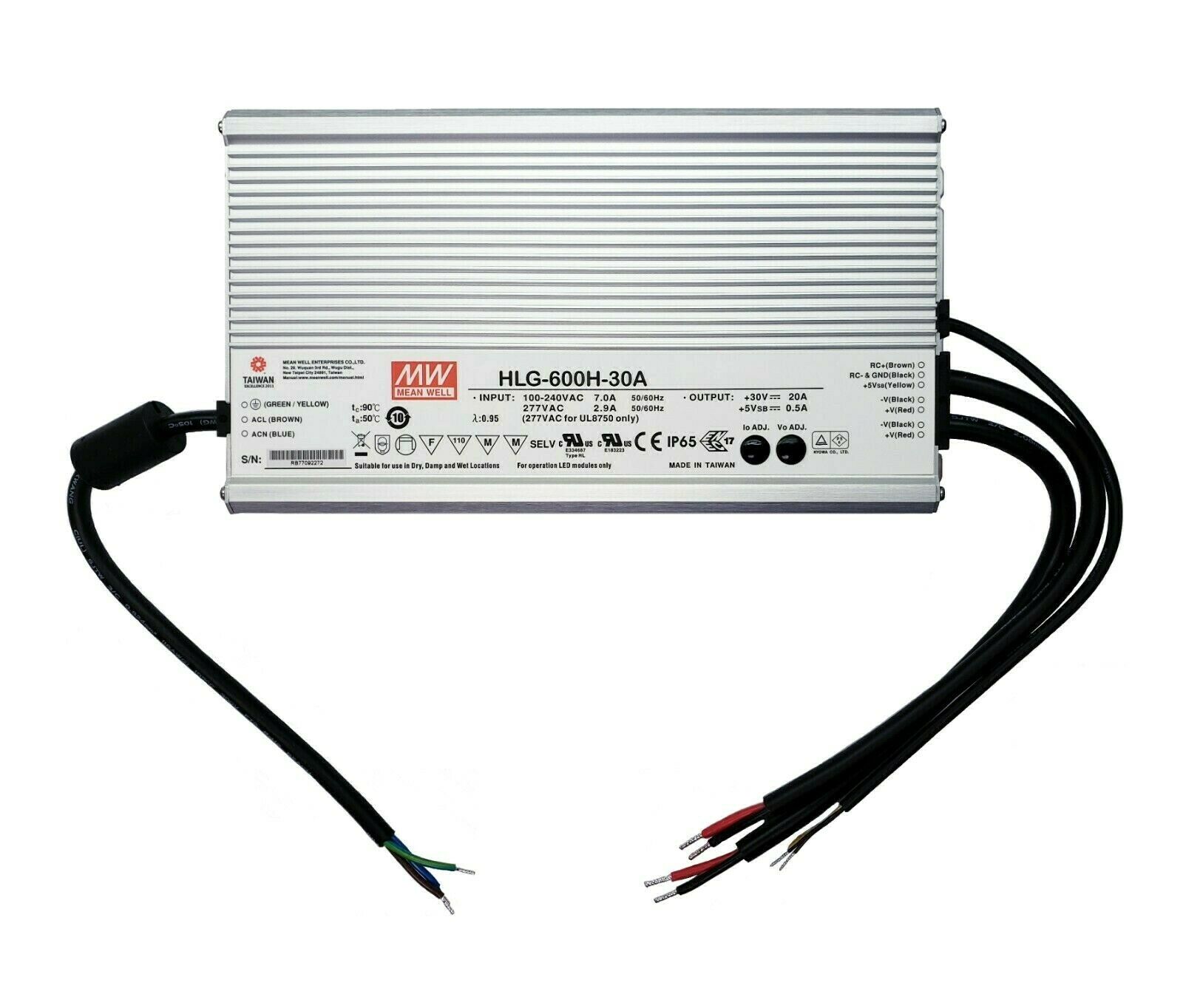 New Hlg-600h-30a Mean Well Led Driver 100-240vac In / 30v @ 20a Out Power Supply