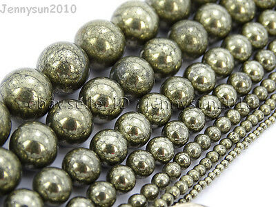 Natural Grey Silver Pyrite Gemstone Round Beads 16'' 2mm 4mm 6mm 8mm 10mm 12mm