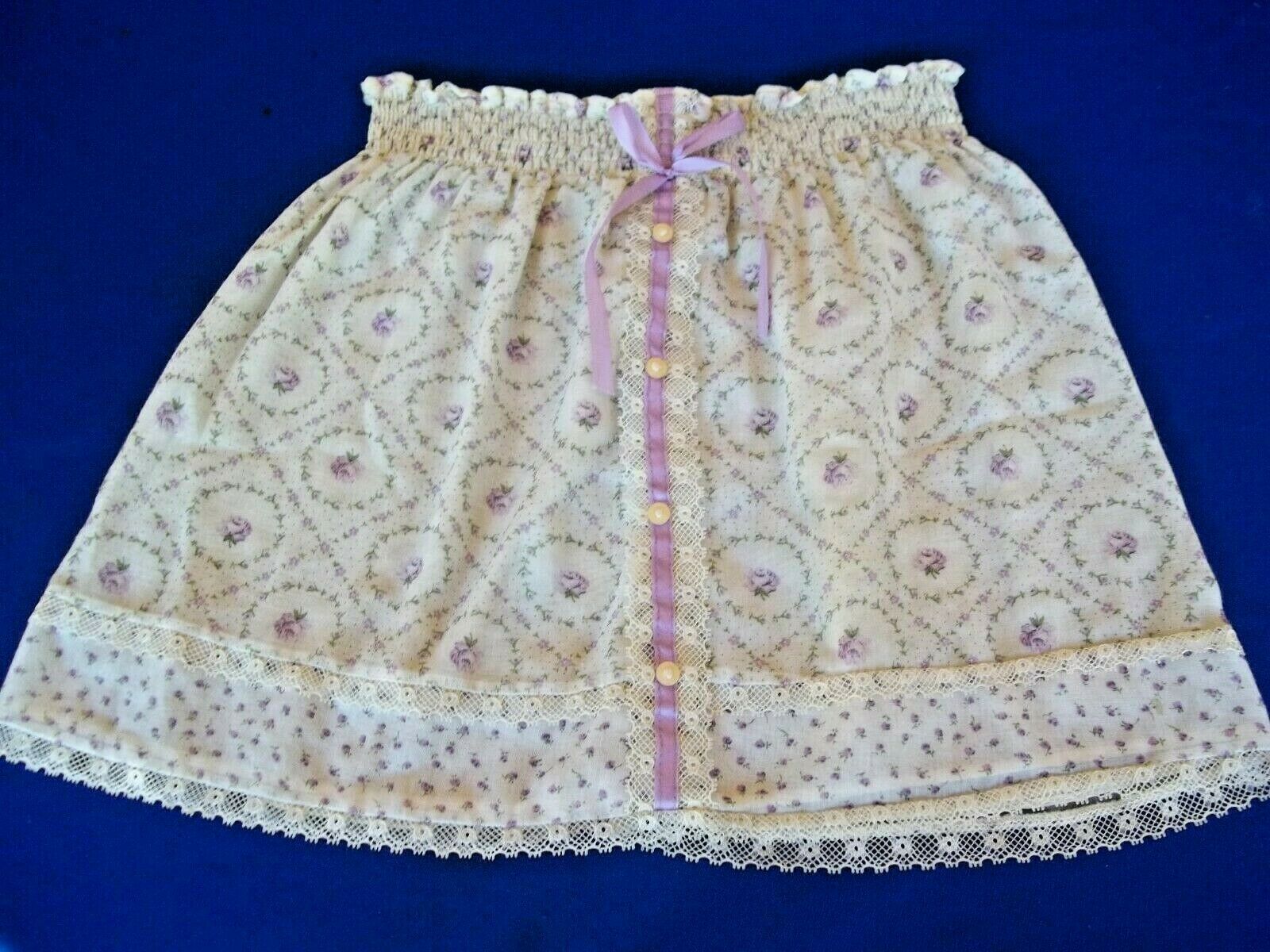 Vtg 70's  Girl Dress Sz 6  Granny Short Skirt Calico Purple Roses Buds 24-25"