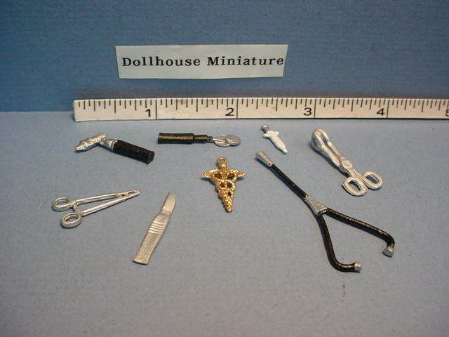 Miniature Medical Instruments  8 Pc Set - Painted Metal  Reynolds Miniature