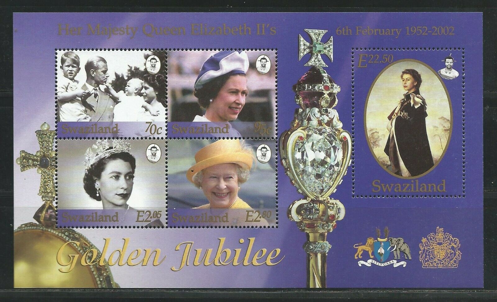 Swaziland Golden Jubilee Queen Elizabeth Ii 2002 Mi. # Bl. 15 Mint Never Hinged