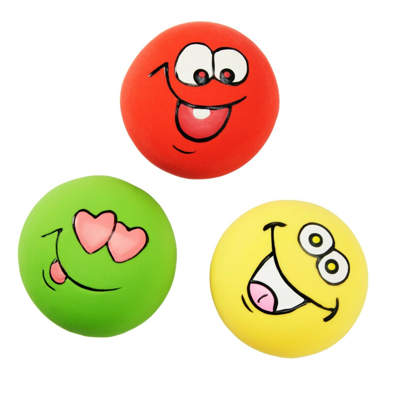 3 Pack Latex Dog Puppy Squeaker Toy Small Squeaky Funny Face Disc Balls 2.2"