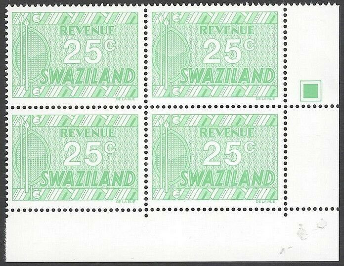 Swaziland 1970 Dlr Perf 14 25c Mnh Block Barefoot #144