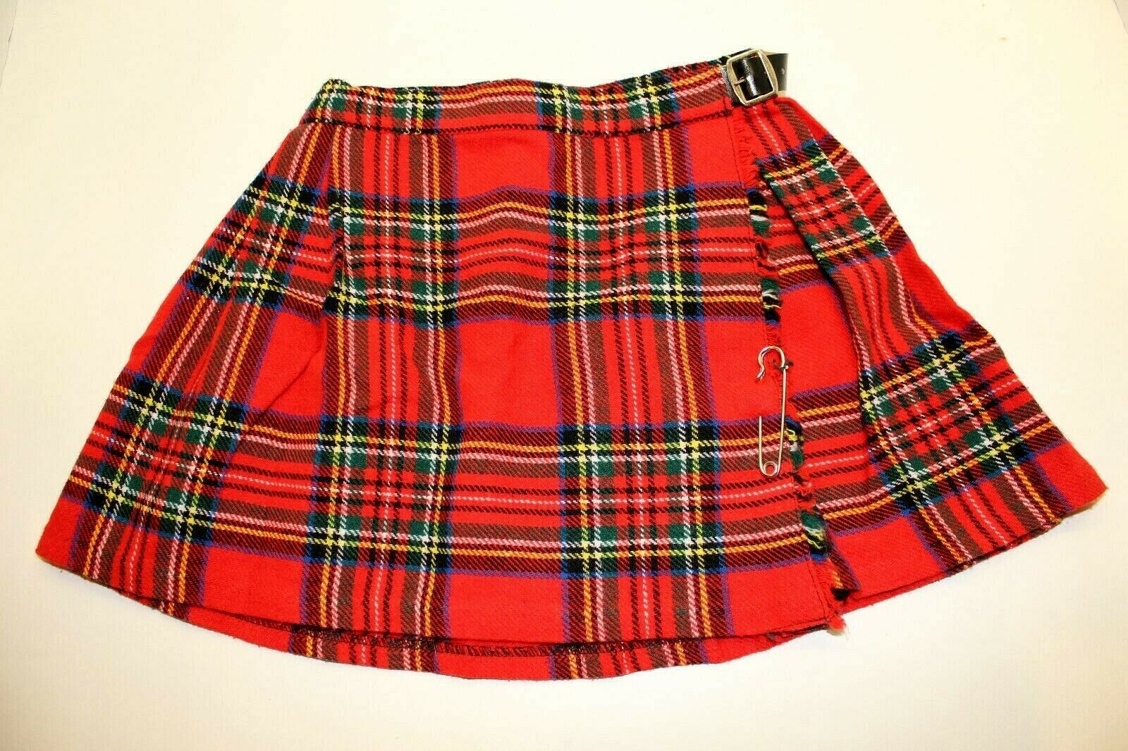 Vintage Ladybird Girls Red Buffalo Plaid Wrap Short Skirt Belted Holiday Sz 4