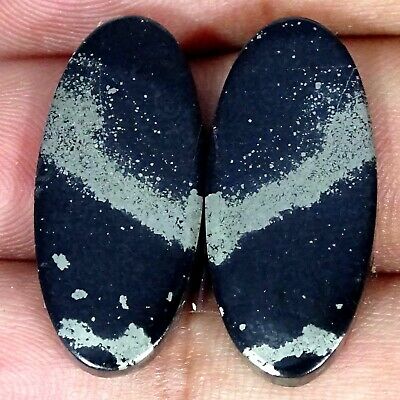 31.80cts 100% Natural Pyrite In Slate Oval Pair Gemstone Cabochon