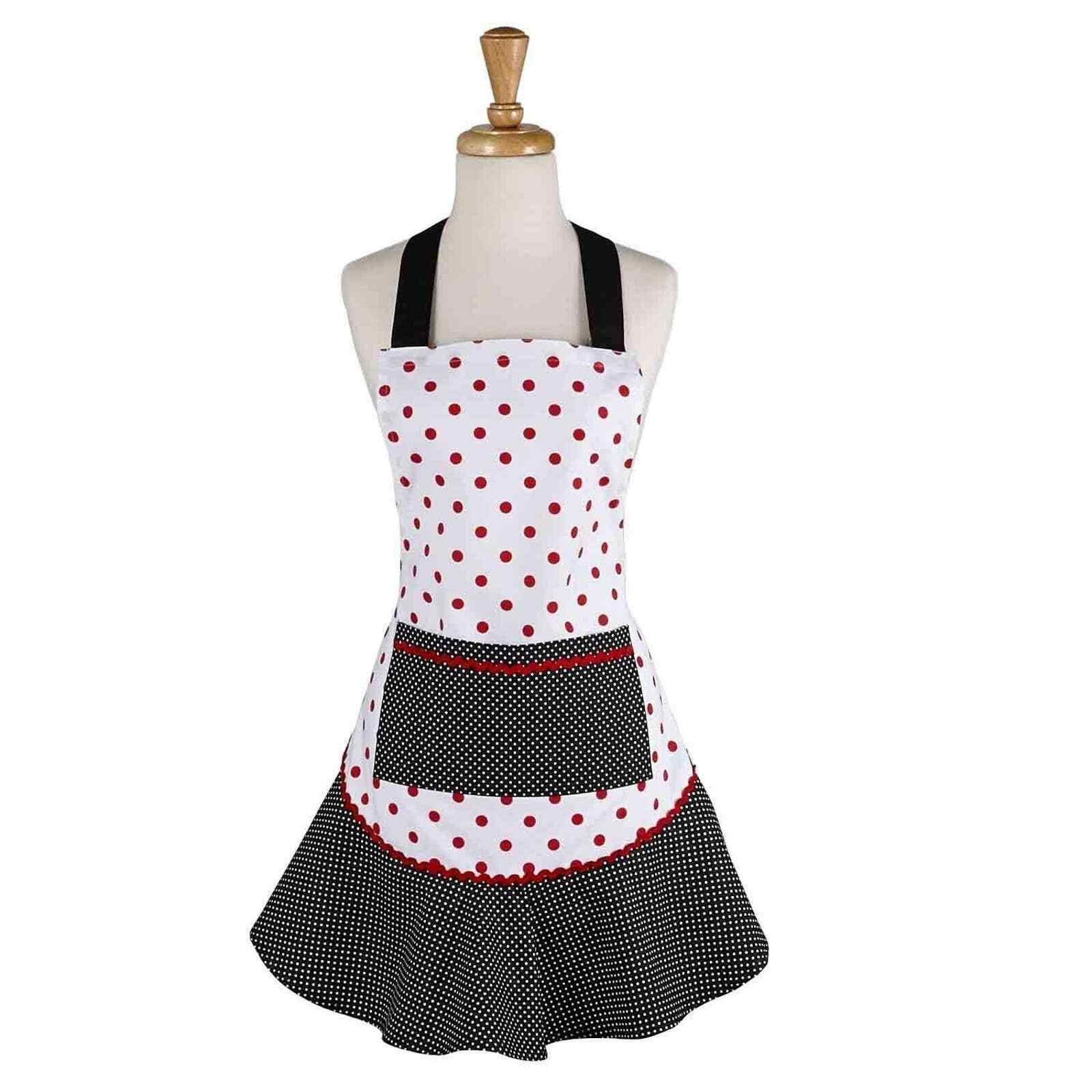 Cute Ruffle Apron For Cooking Black & Red Dot