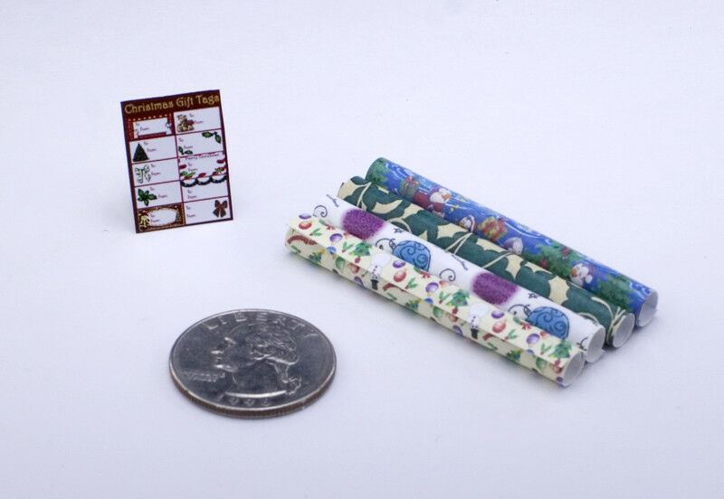 Dollhouse Miniature Handcrafted 1:12 Scale Christmas Gift Wrap & Tags #hc519r