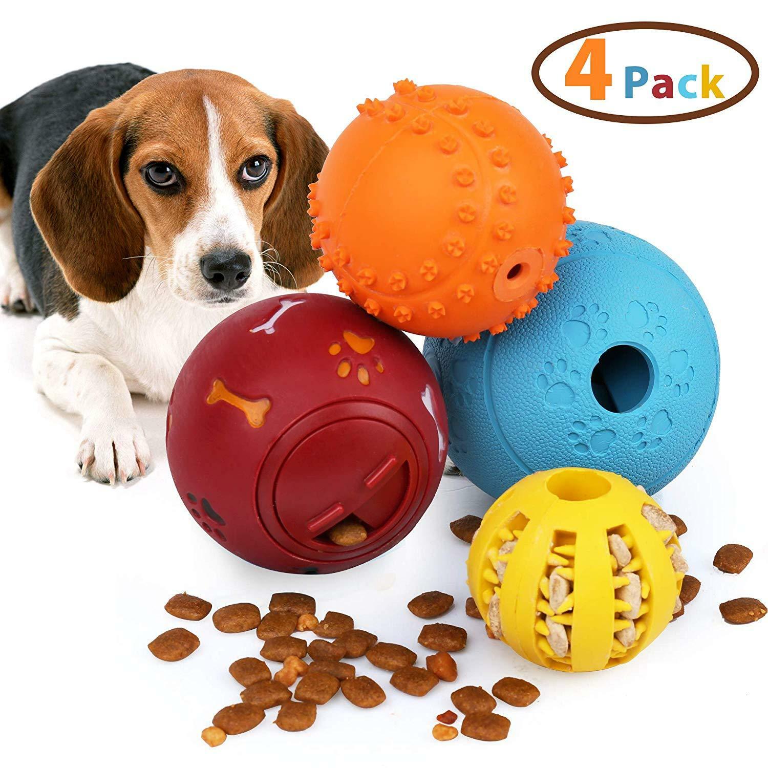 4pcs Pet Dog Interactive Tumbler Food Dispenser Feeder Iq Puzzle Treat Ball Toys