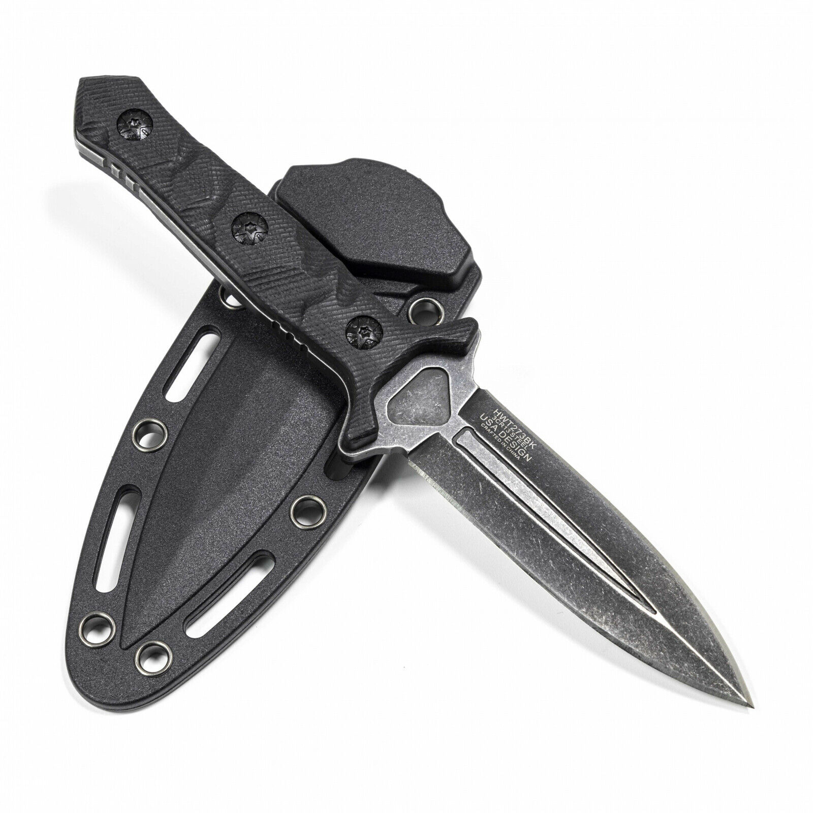 Asr Tactical Double Edge Spear Point Blade With Slim Kydex Sheath – Black