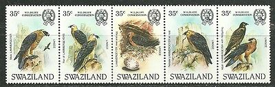 Swaziland 1983 Vf Mnh Strip Of 5 Stamps Scott# 427a-e Cv 22.50 $ Bearded Vulture