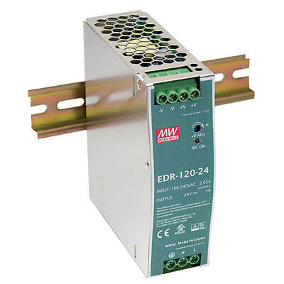 Mean Well Edr-120-24 Single Output Din Rail Power Supply 24 Volts 5 Amps 120 Wat