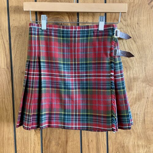 Vintage Girl's 1970s Macpherson Clan Weathered Tartan Plaid Kilt Skirt Size 10